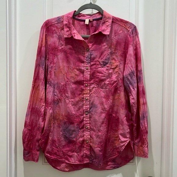 Anthropologie Pilcro Tie-Dye Pink Embroidered Button Down Shirt Sz S - Picture 1 of 6
